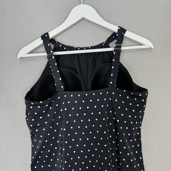 SwimsuitsForAll Swimwear High Neck Tankini Top Womens 16 Black Polka Dot Resort - Picture 5 of 14